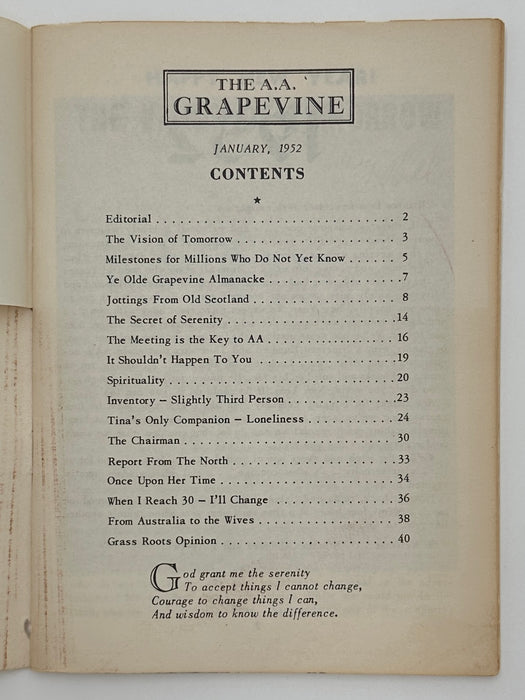 AA Grapevine from January 1952 - The Vision of Tomorrow by Bill