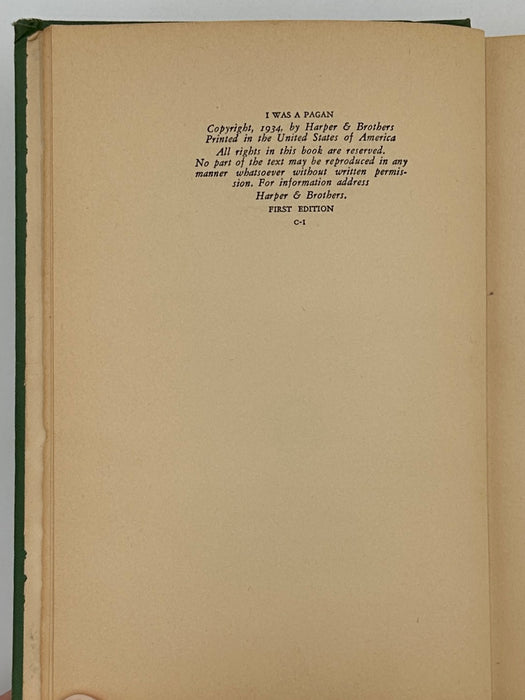 I Was a Pagan by V.C. Kitchen - First Edition from 1934