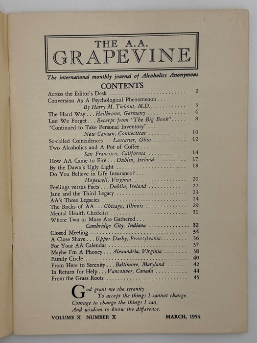 AA Grapevine from March 1954 - Conversion As A Psychological Phenomenon Recovery Collectibles