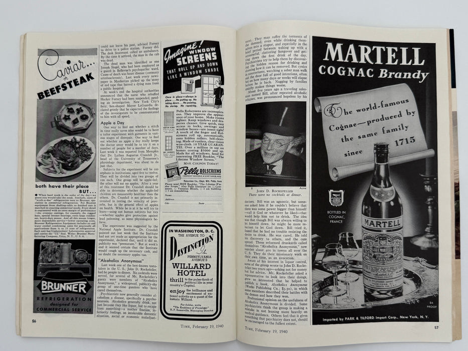 Time Magazine from February 1940 - Alcoholics Anonymous Rockefeller Dinner