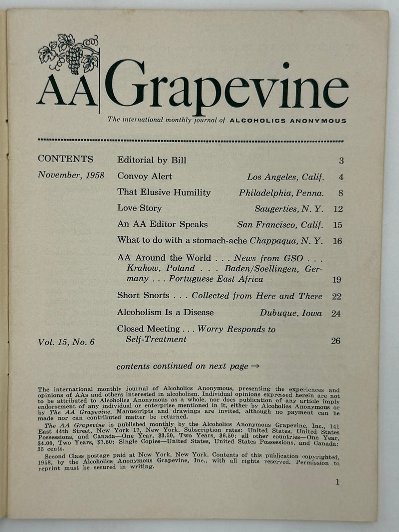 AA Grapevine from November 1958 - Traditions Month