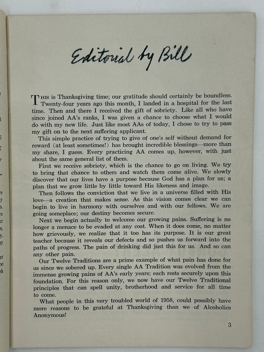 AA Grapevine from November 1958 - Traditions Month