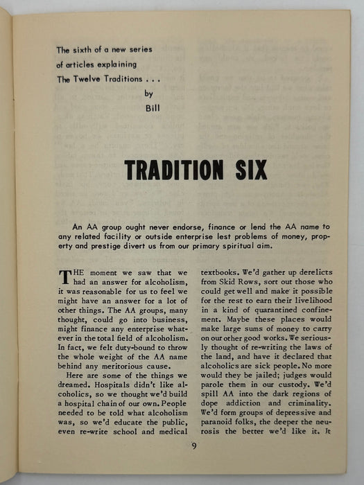 AA Grapevine from October 1952 - Tradition Six