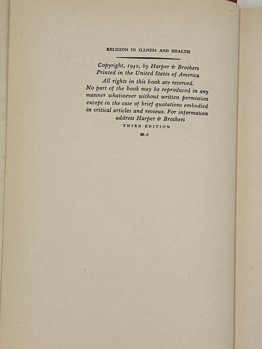 Religion in Illness and Health by Carroll A. Wise Recovery Collectibles