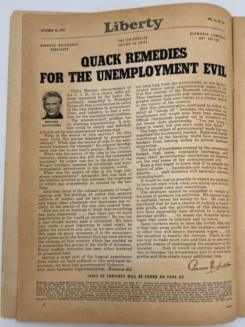 Liberty Magazine from September 1939 - Alcoholics and God article by Morris Markey