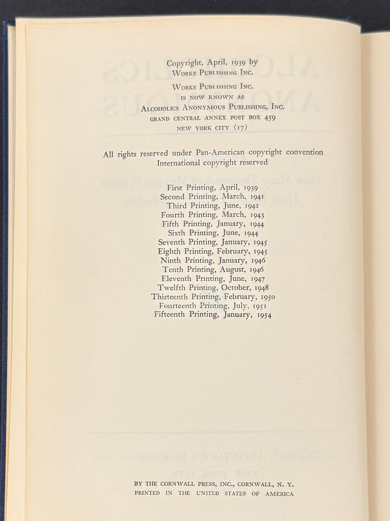 Alcoholics Anonymous Big Book — First Edition, Fifteenth Printing — January 1954 — Original Dust Jacket