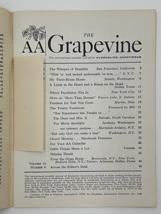 AA Grapevine from November 1956 - Traditions Month