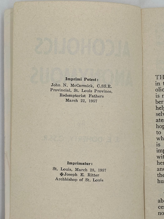 Alcoholics Anonymous by J.E. Doherty - 3rd Printing from 1957