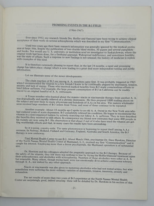 The Vitamin B-3 Therapy Communications - Signed by Bill W. & Dr. Abram Hoffer