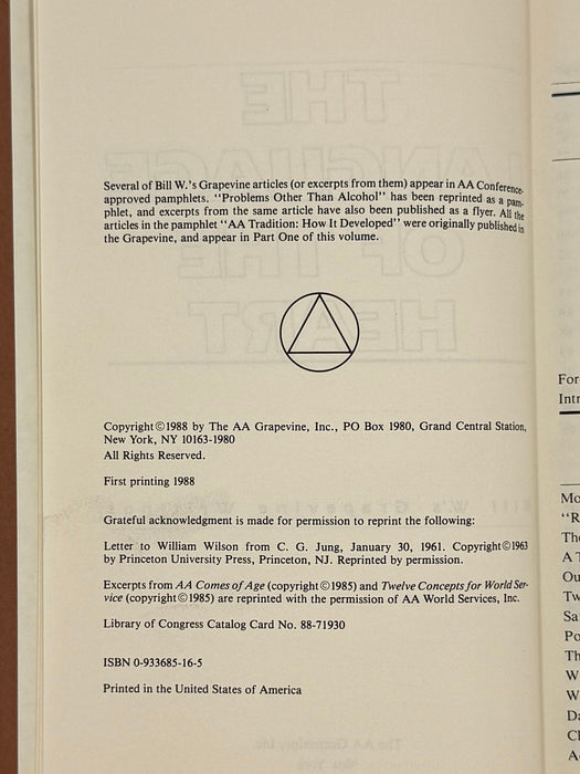 The Language of the Heart: Bill W.’s Grapevine Writings - First printing from 1988 - ODJ Recovery Collectibles