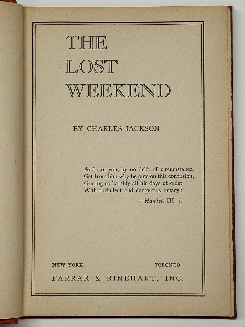 The Lost Weekend by Charles Jackson Recovery Collectibles