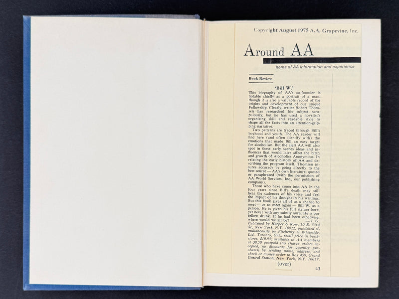 Bill W. by Robert Thomsen — 1975 Fourth Printing | Original Dust Jacket