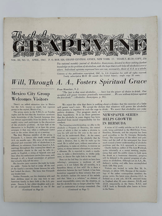 The A.A. GRAPEVINE from April 1947 Recovery Collectibles