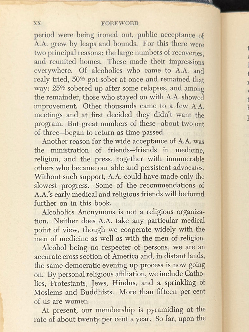 Alcoholics Anonymous Big Book — Second Edition First Printing 1955 — Inscribed by Bill W. to Sacramento Group #3 — Jim Masterson Provenance