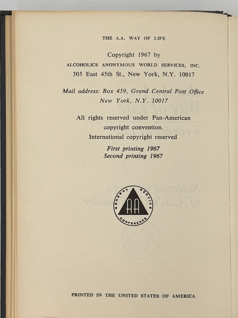 Signed by Bill W. - The AA Way of Life - Second Printing 1967 - ODJ