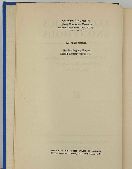Alcoholics Anonymous — First Edition, Second Printing (March 1941) - Light Blue Cloth Variant With Original Dust Jacket