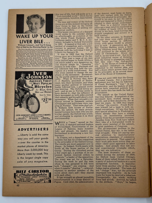 Liberty Magazine from May 1937 - Will Oxford Religious Drive get into Politics?