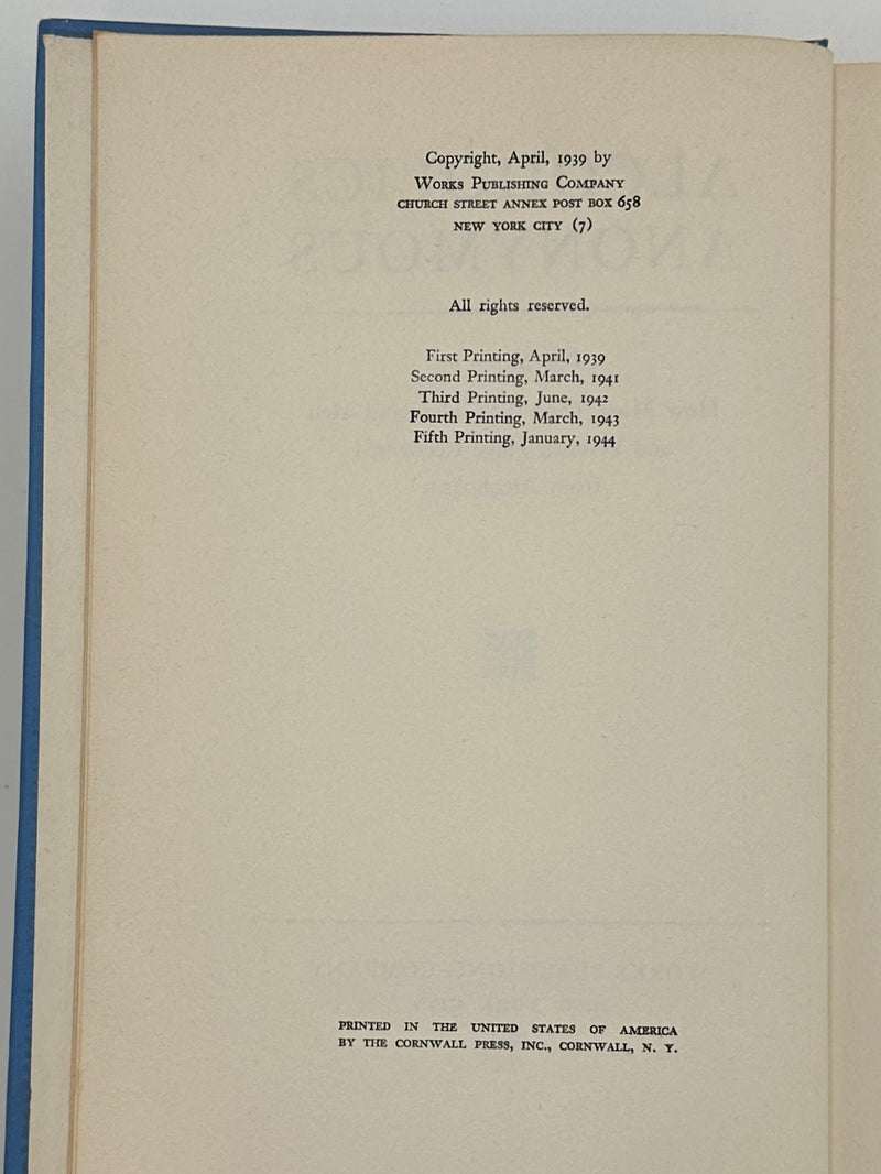Alcoholics Anonymous First Edition 5th Printing from 1944 - RDJ