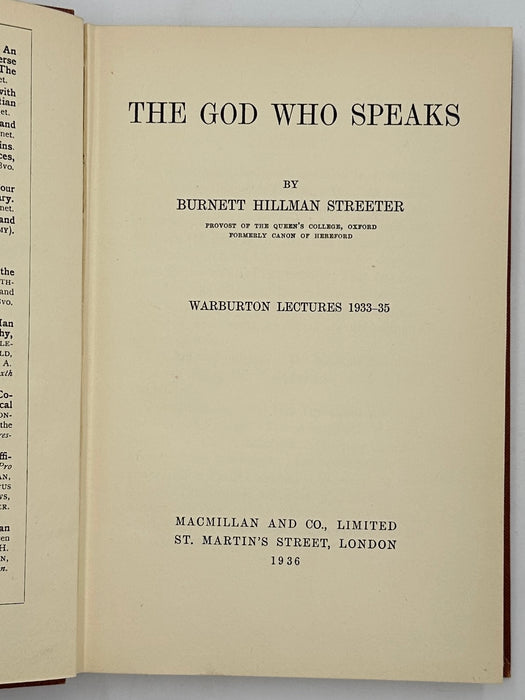 The God Who Speaks by Burnett Hillman Streeter from 1936 - ODJ