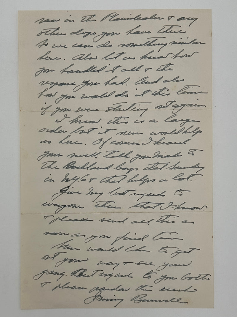 Handwritten Letter from Jim Burwell to Clarence Snyder - 1940 West Coast Collection