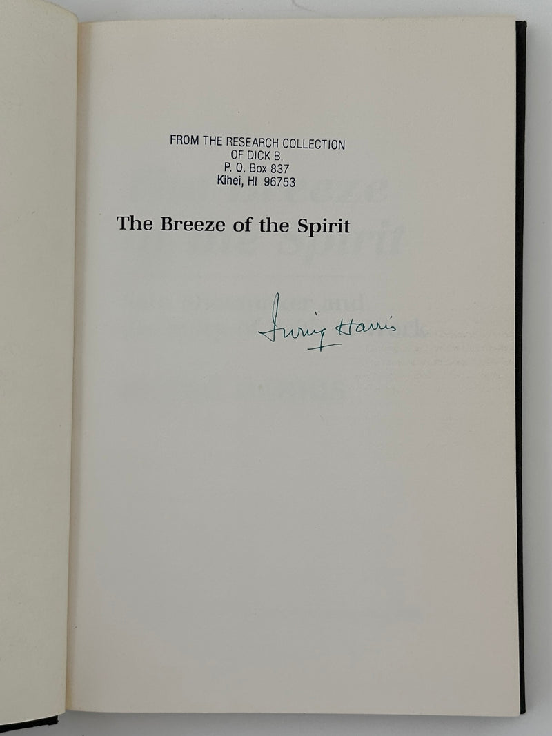 Signed by Irving Harris - The Breeze of the Spirit: Sam Shoemaker and the Story of Faith-at-Work