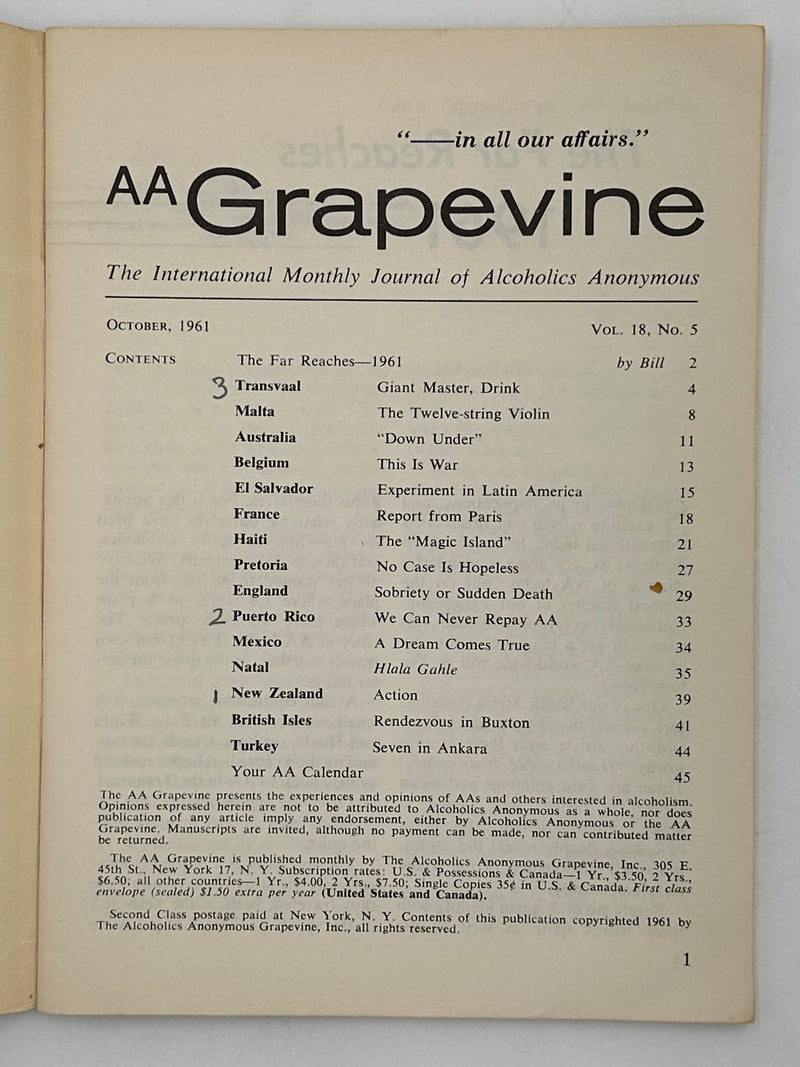 AA Grapevine from October 1961 - International Issue