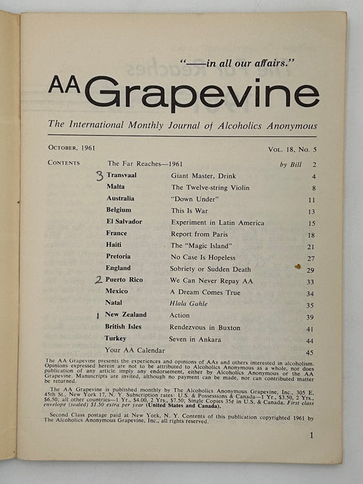 AA Grapevine from October 1961 - International Issue