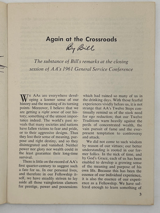 AA Grapevine from November 1961 - Again at the Crossroads by Bill