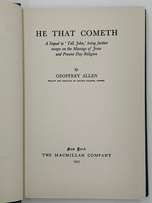 He That Cometh by Geoffrey Allen - 1932 - ODJ