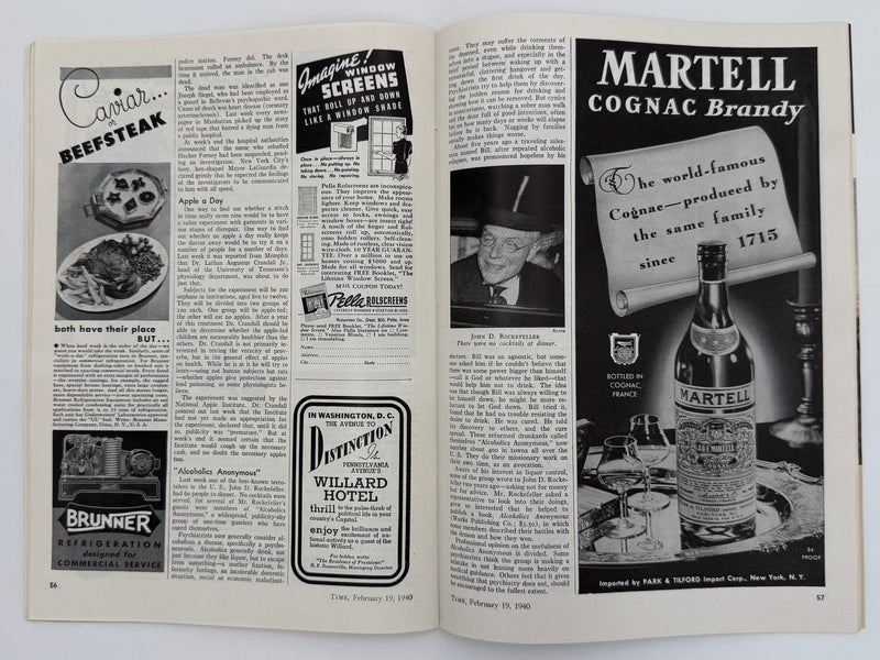 Time Magazine from February 1940 - Alcoholics Anonymous Rockefeller Dinner