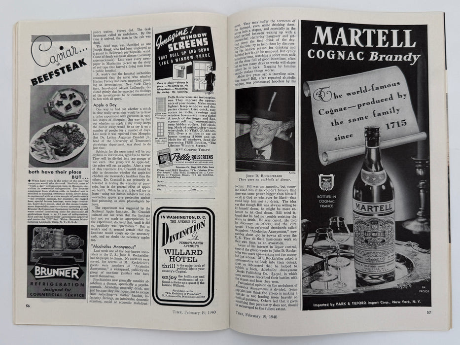 Time Magazine from February 1940 - Alcoholics Anonymous Rockefeller Dinner