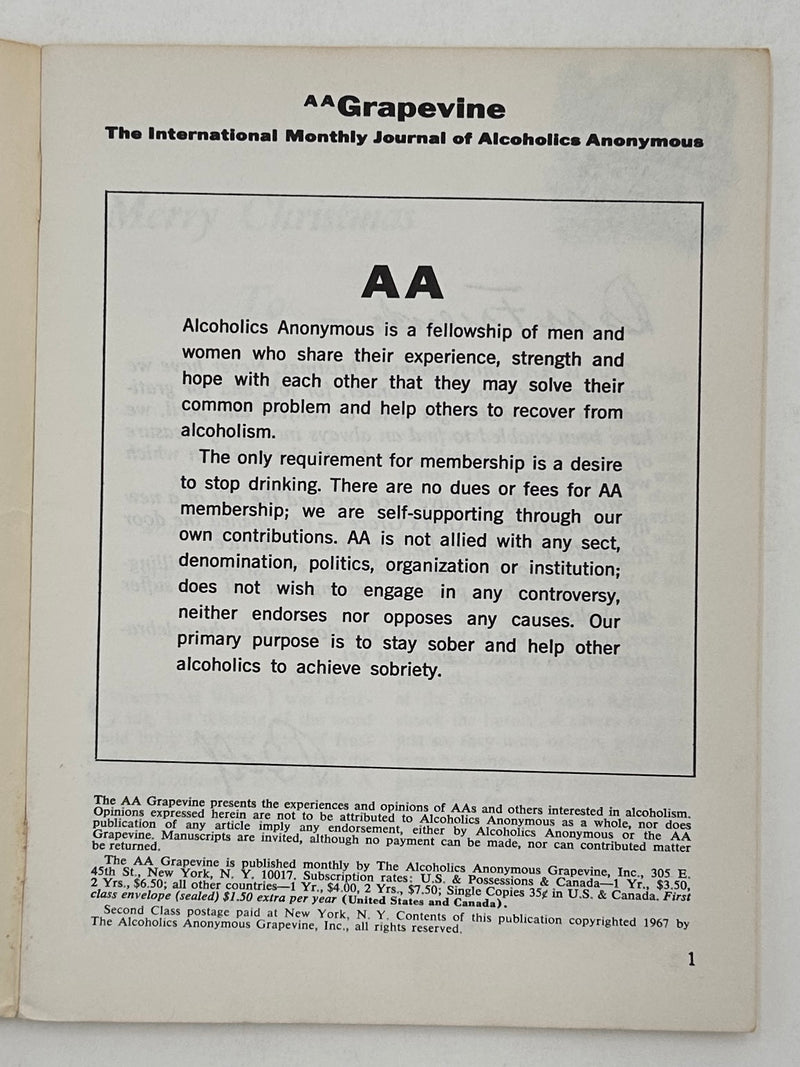 AA Grapevine from December 1967 with Clancy I. Articles