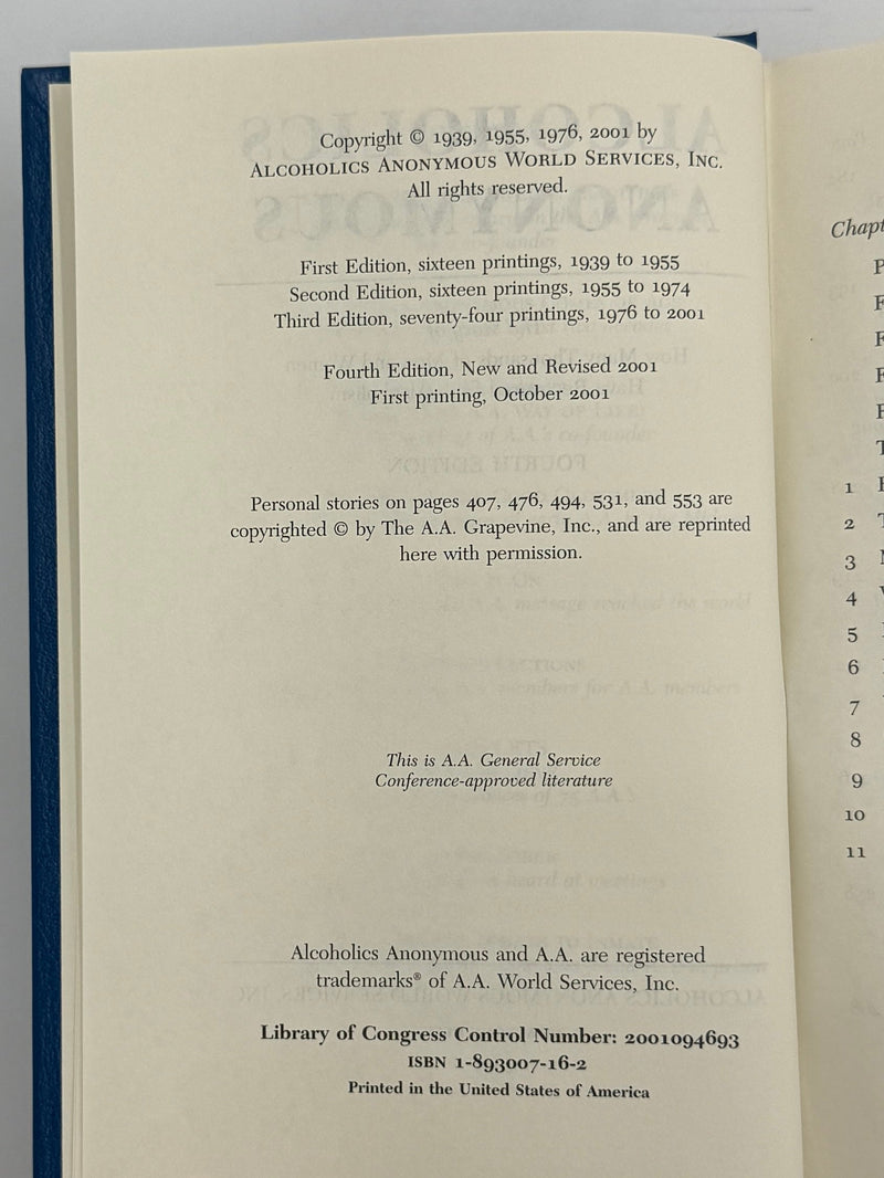 Reserved for JL: 2 Alcoholics Anonymous Fourth Edition First Printing from 2001 Recovery Collectibles