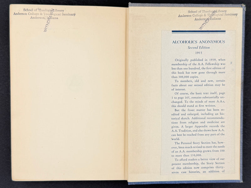 Alcoholics Anonymous Second Edition — First Printing (1955) | Reproduction Dust Jacket