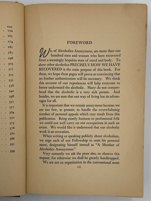 Alcoholics Anonymous — First Edition, First Printing (1939) | Reproduction Dust Jacket