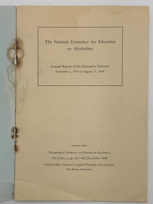 National Committee for Education on Alcoholism Annual Report 1948 Recovery Collectibles