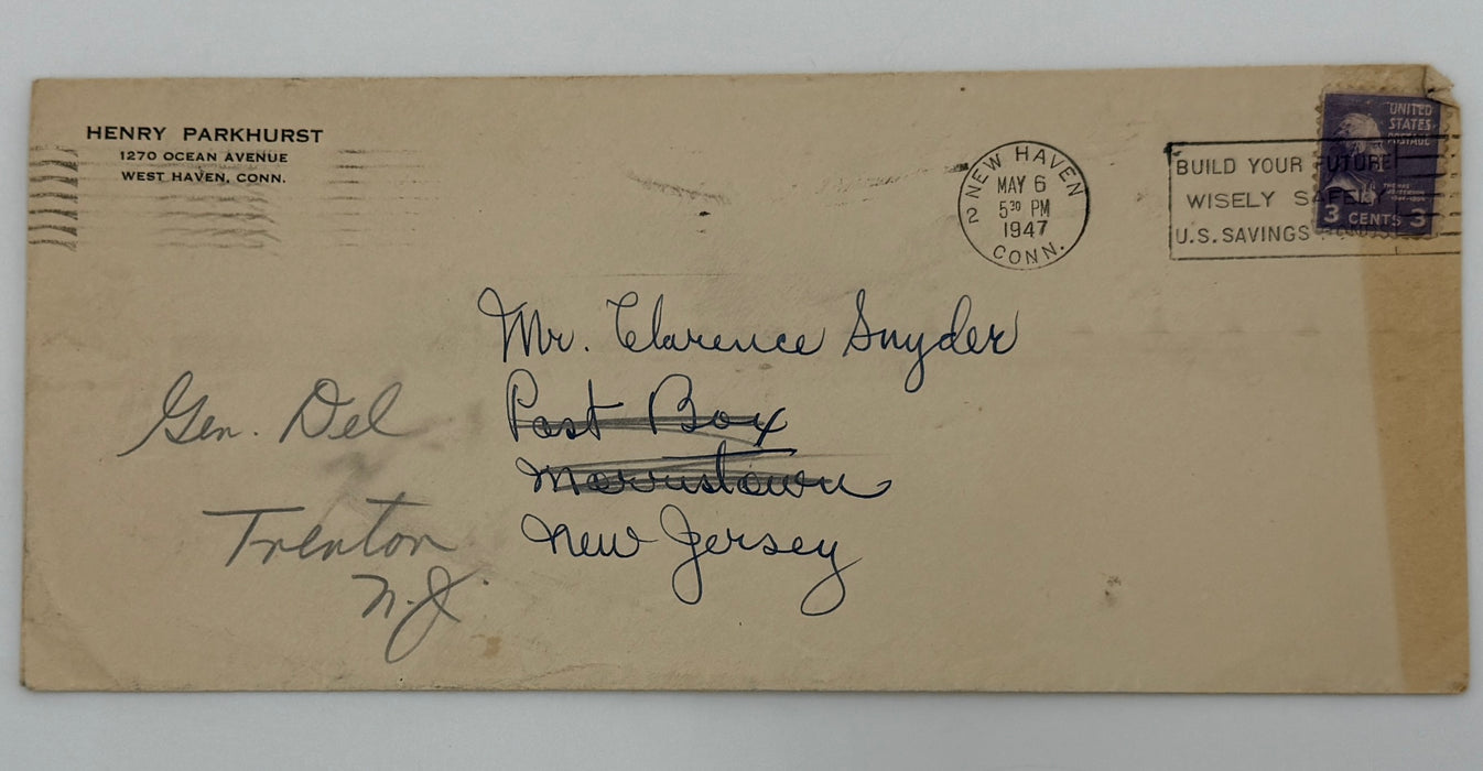 1947 Letter from Hank Parkhurst to Clarence Snyder