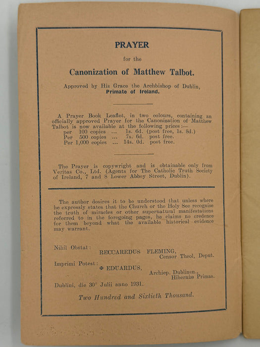 Matt Talbot by Sir Joseph Glynn, LL.D. - 1931