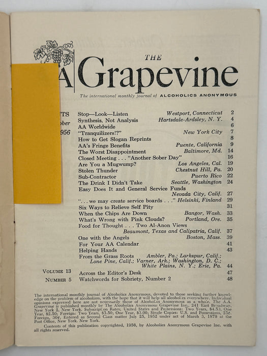 AA Grapevine from October 1956 - Tranquilizers