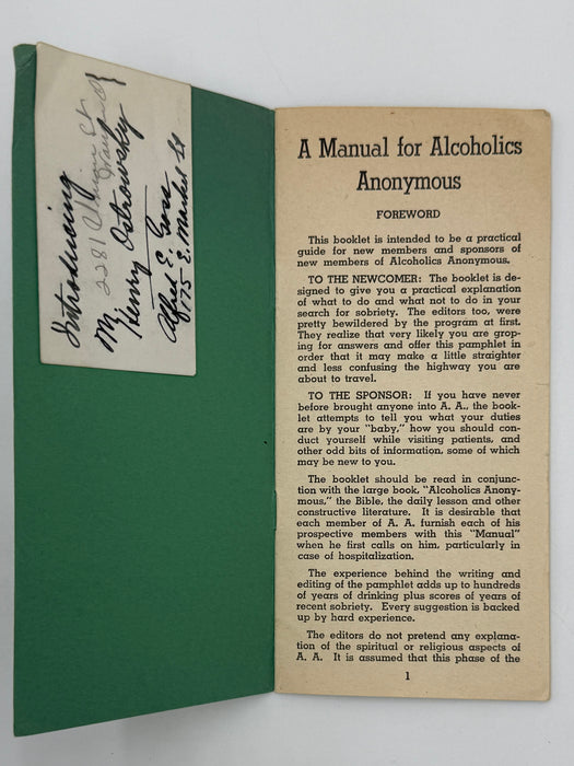 A Manual for Alcoholics Anonymous “Akron Manual” - First Printing