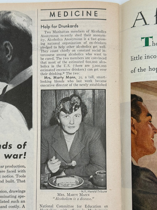 Time Magazine from October 1944 - Marty Mann - Help for Drunkards