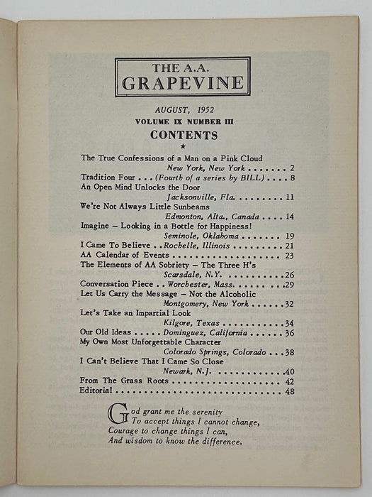 AA Grapevine from August 1952