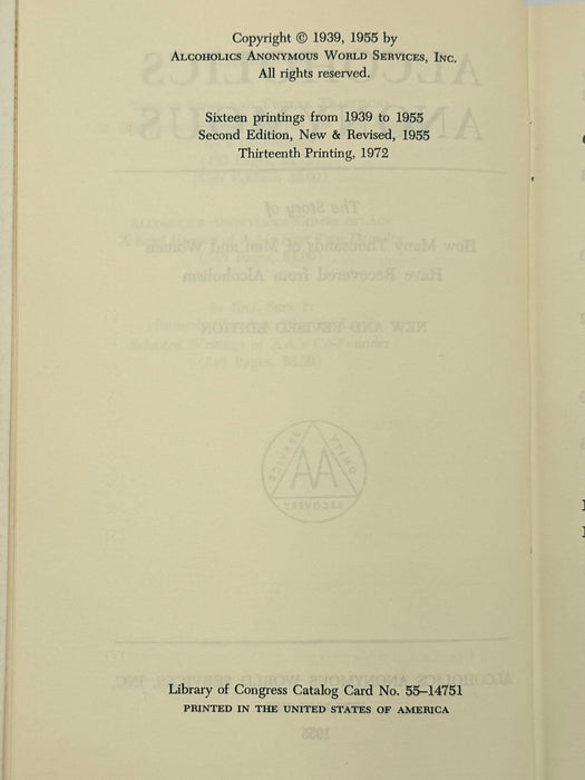 Alcoholics Anonymous Second Edition 13th Printing from 1972 - ODJ