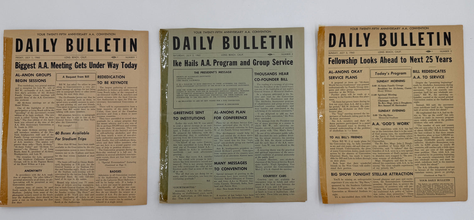 Set of Twenty-Fifth Anniversary A.A. Convention Daily Bulletins - 1960 in Long Beach, CA