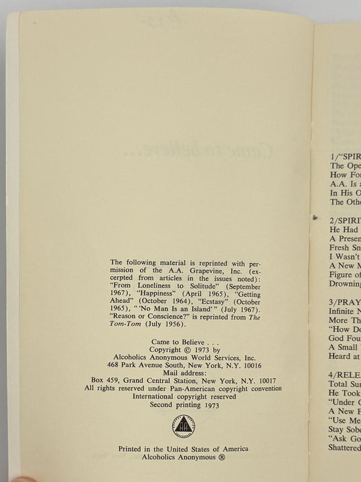 Came to Believe - First Printing from 1973