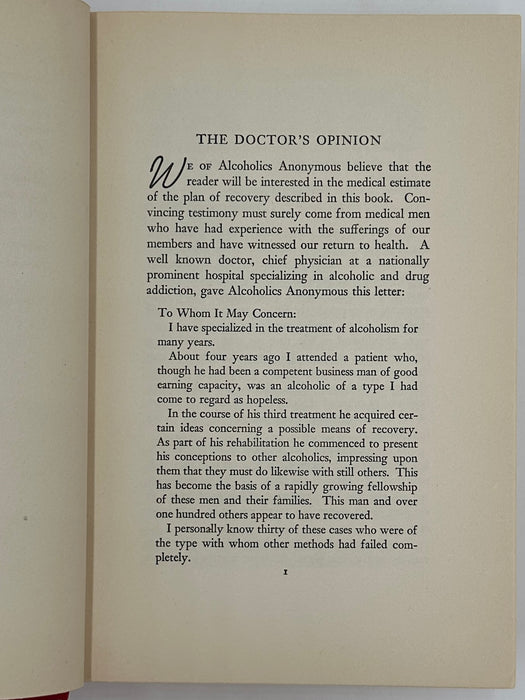 Alcoholics Anonymous First Edition First Printing from 1939 with the Original Dust Jacket Recovery Collectibles