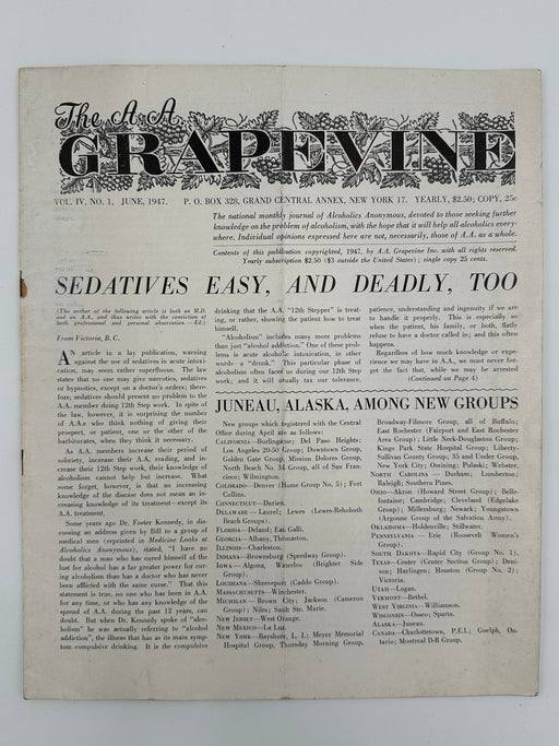The A.A. GRAPEVINE from June 1947 Recovery Collectibles