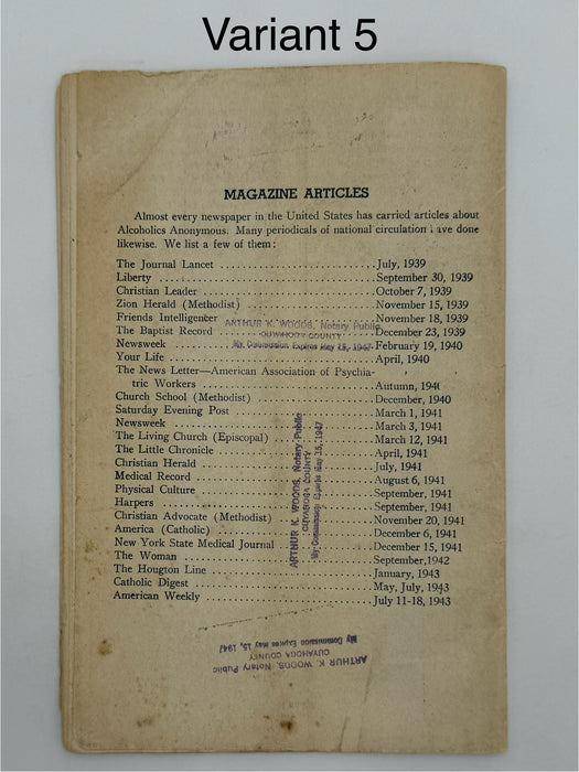 Alcoholics Anonymous 1943–1944 Early Pamphlet — Complete Set of Six Variants
