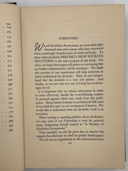 Alcoholics Anonymous Big Book First Edition 4th Printing from 1943 - Green Cover - Original dust jacket
