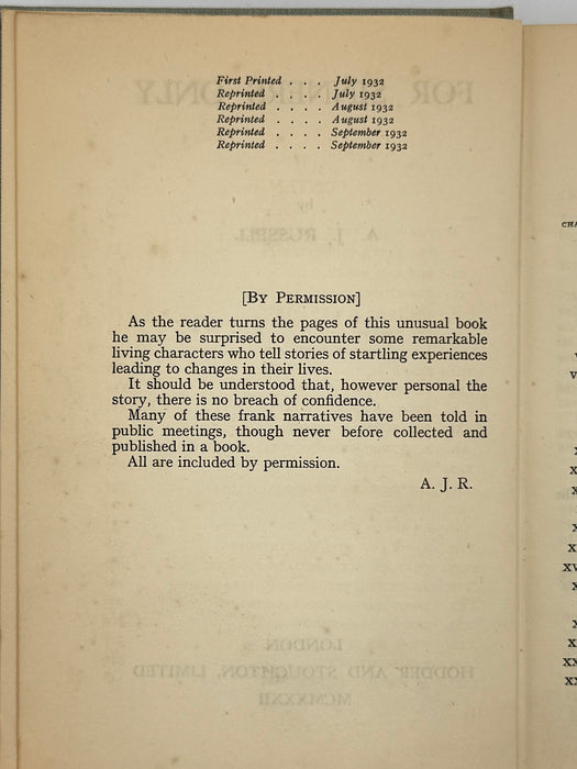 For Sinners Only by A.J. Russell - 6th English Printing from 1932